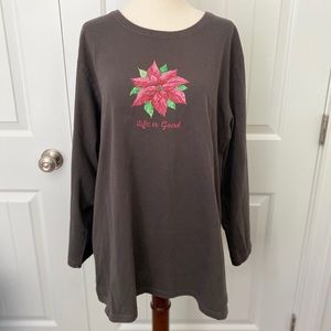 Life is Good Womens XL Long Sleeve Poinsettia Tee